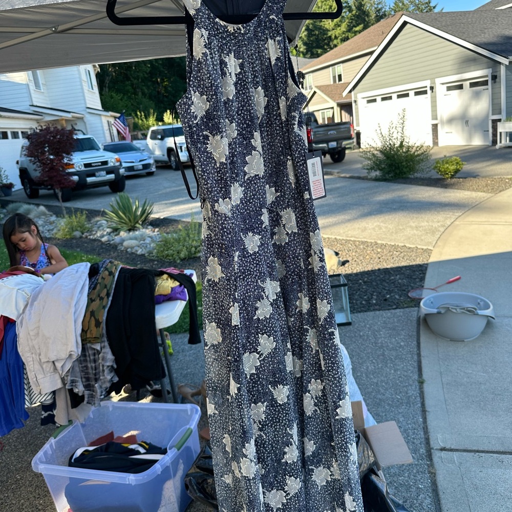 Tommy Hilfiger Navy and White Patterned Dress
